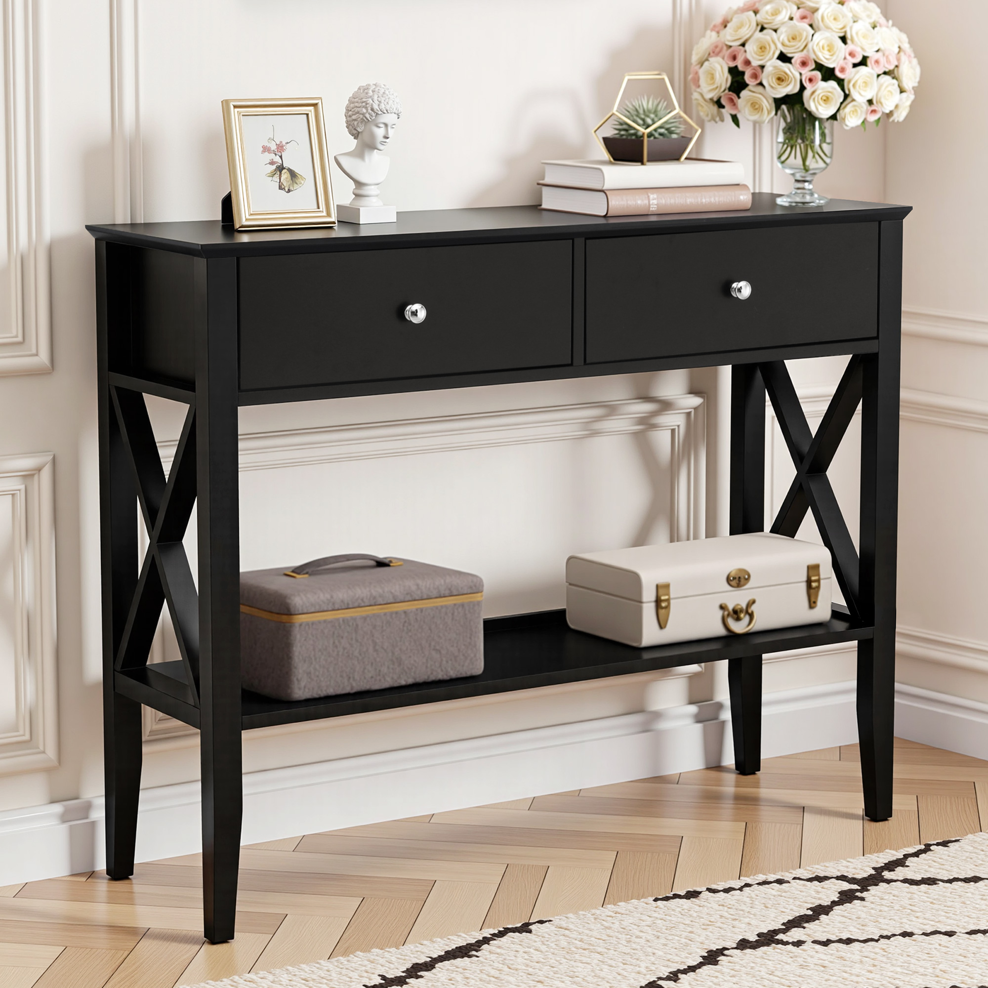 Artiss Black Console Table with 2 Drawers 100cm