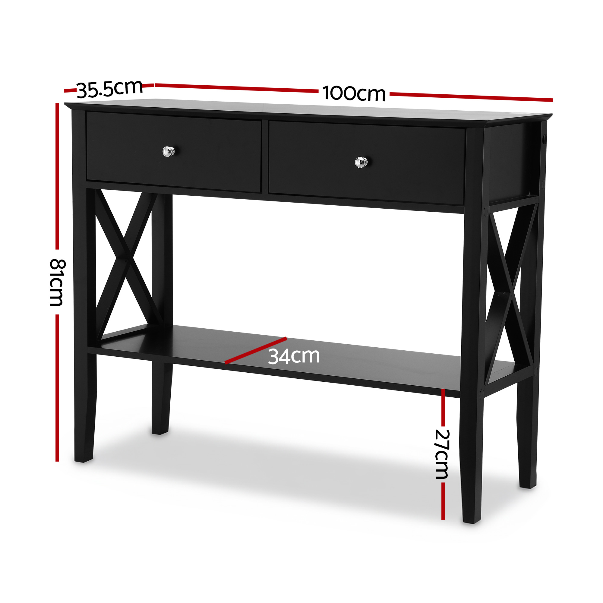 Artiss Black Console Table with 2 Drawers 100cm view 2