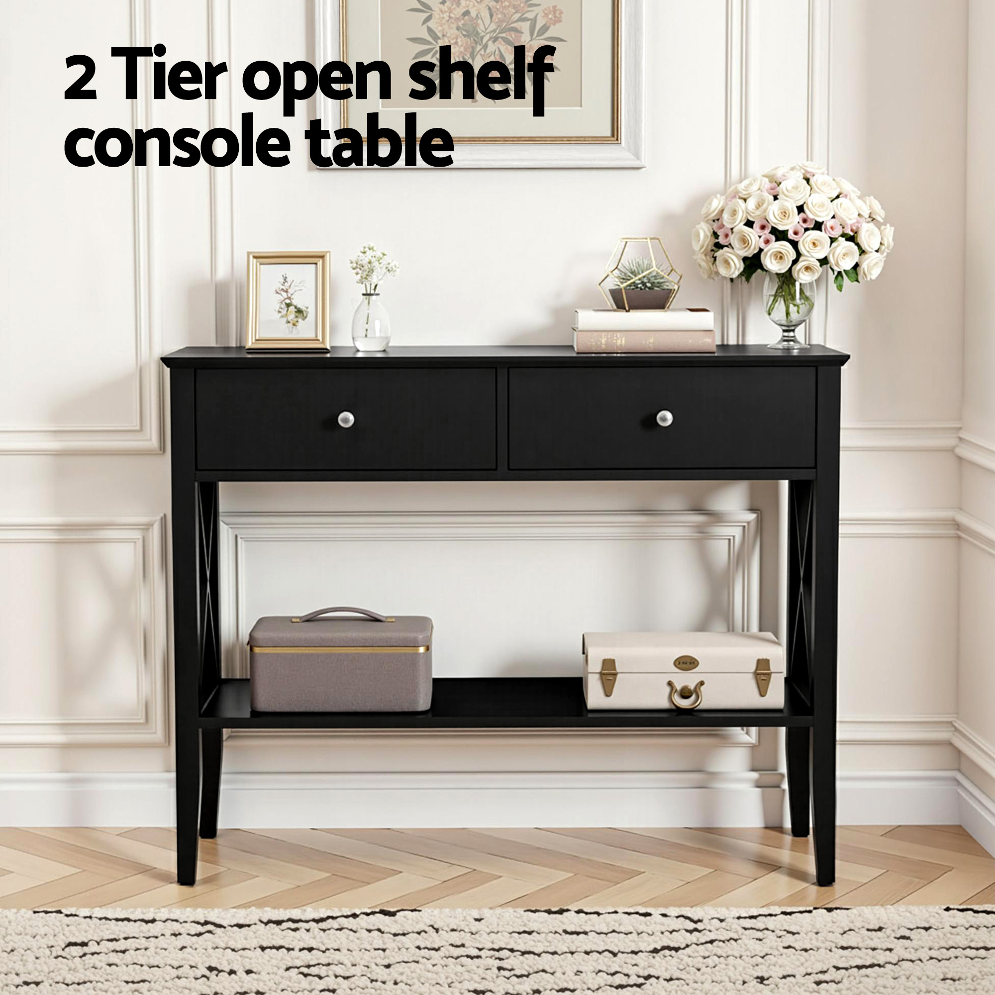 Artiss Black Console Table with 2 Drawers 100cm view 4
