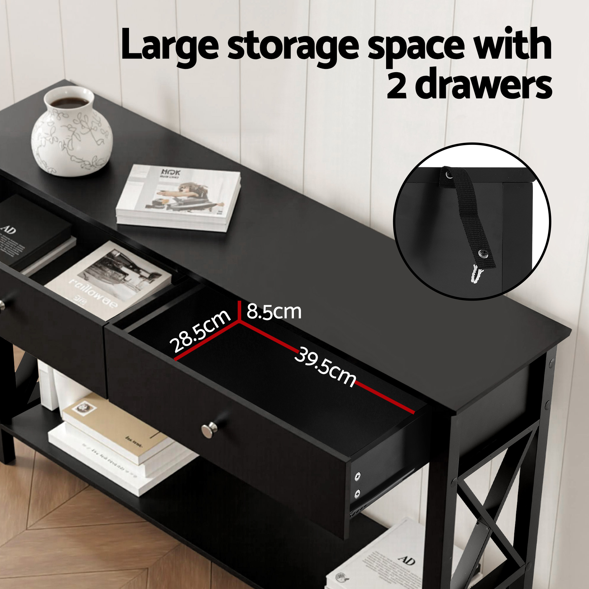 Artiss Black Console Table with 2 Drawers 100cm view 5