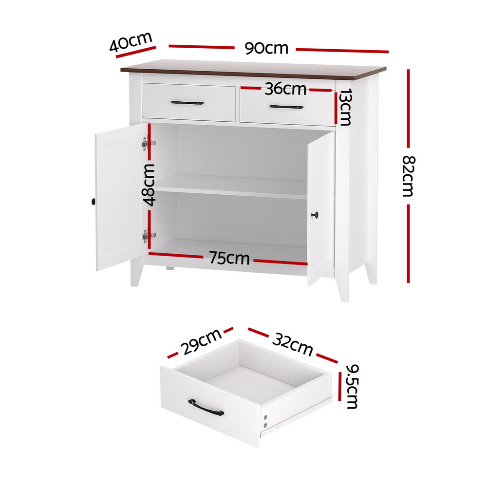 Artiss Hallway Buffet Sideboard with 2 Drawers White view 3