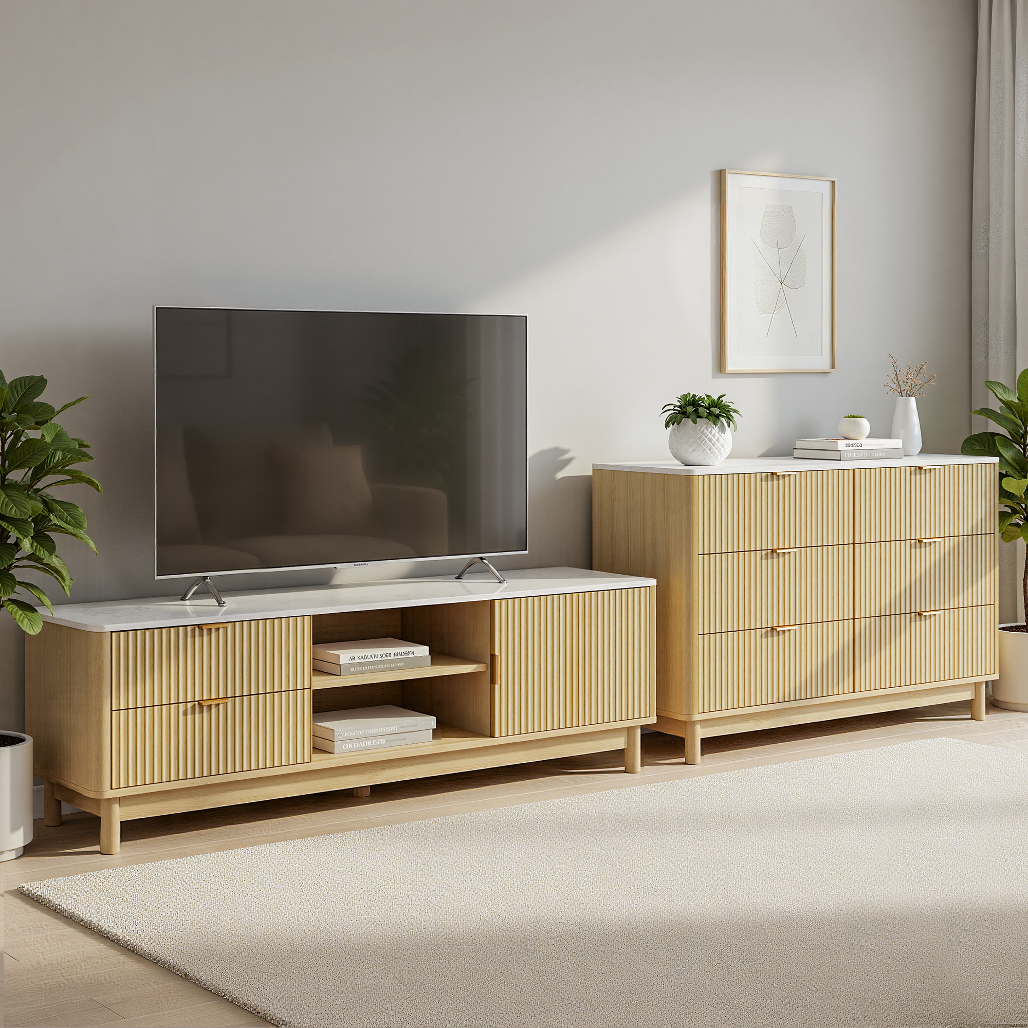 Artiss TV Unit and Chest of Drawers Set Pine Wood Legs