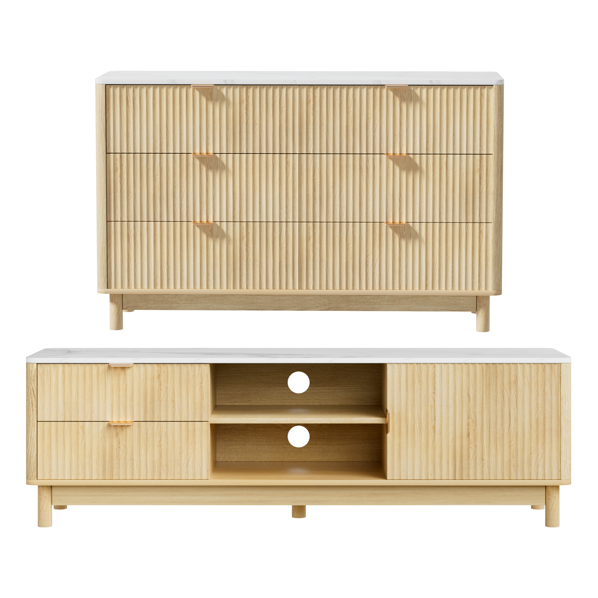 Artiss TV Unit and Chest of Drawers Set Pine Wood Legs view 4