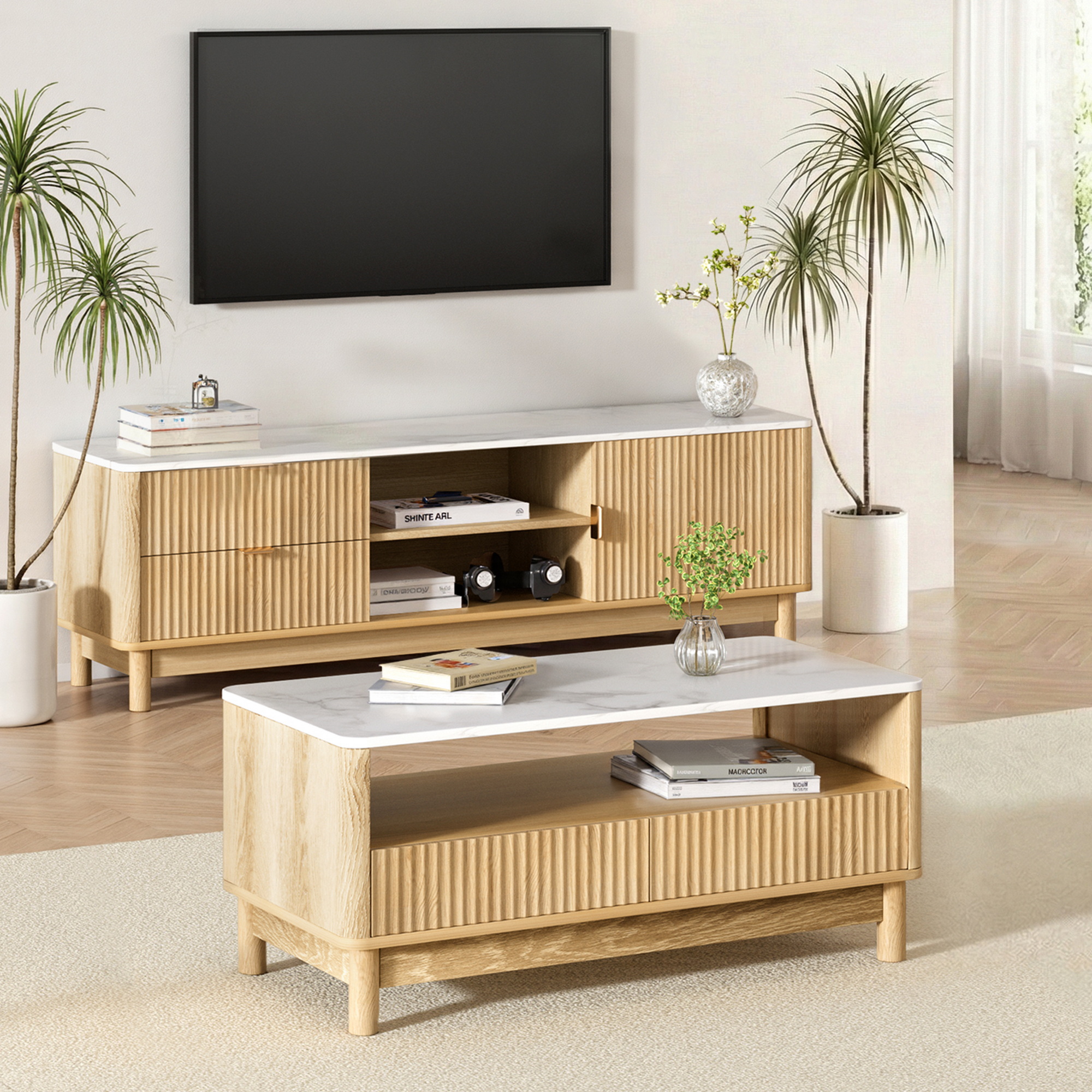 Artiss TV Unit and Coffee Table Set with Storage Drawers