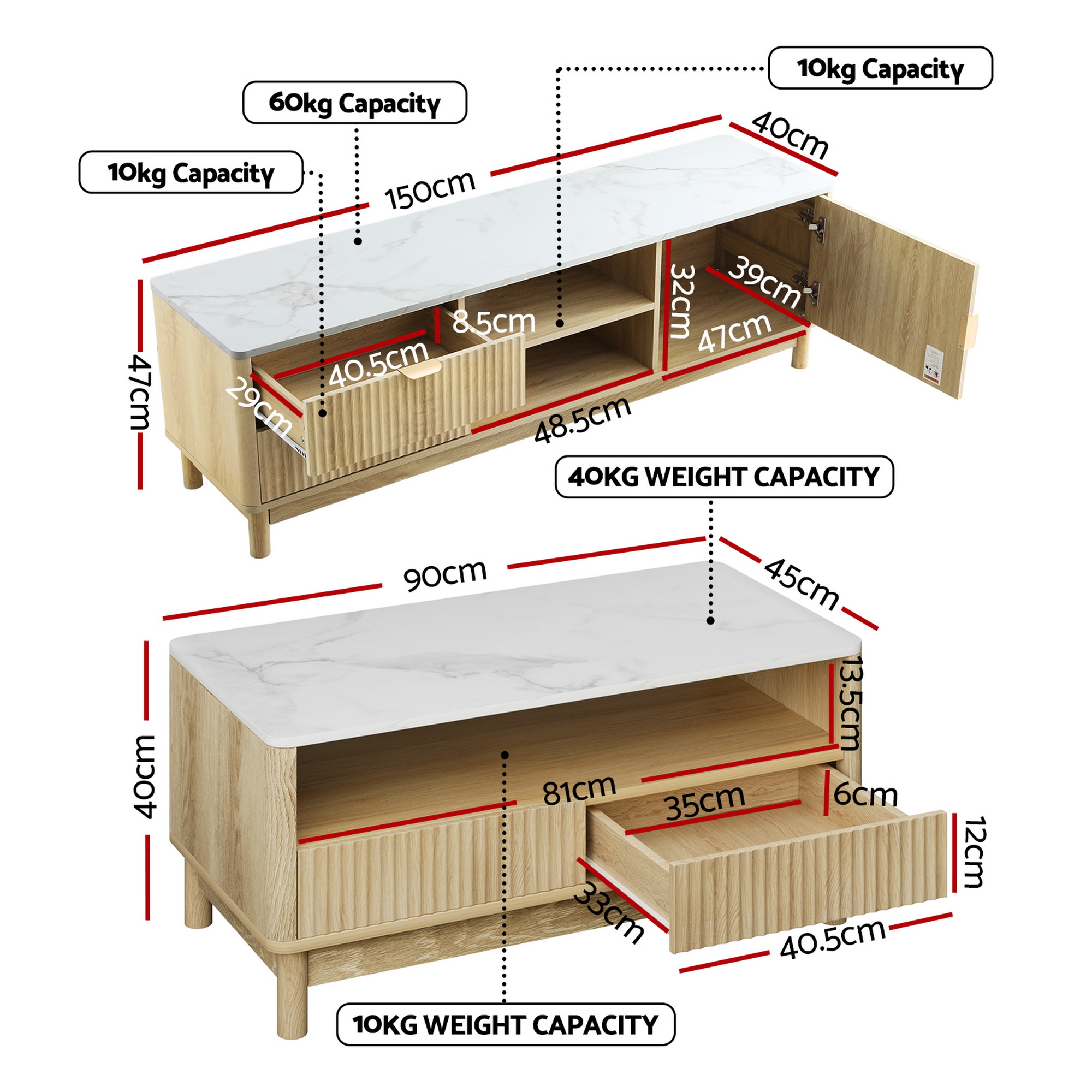 Artiss TV Unit and Coffee Table Set with Storage Drawers view 2