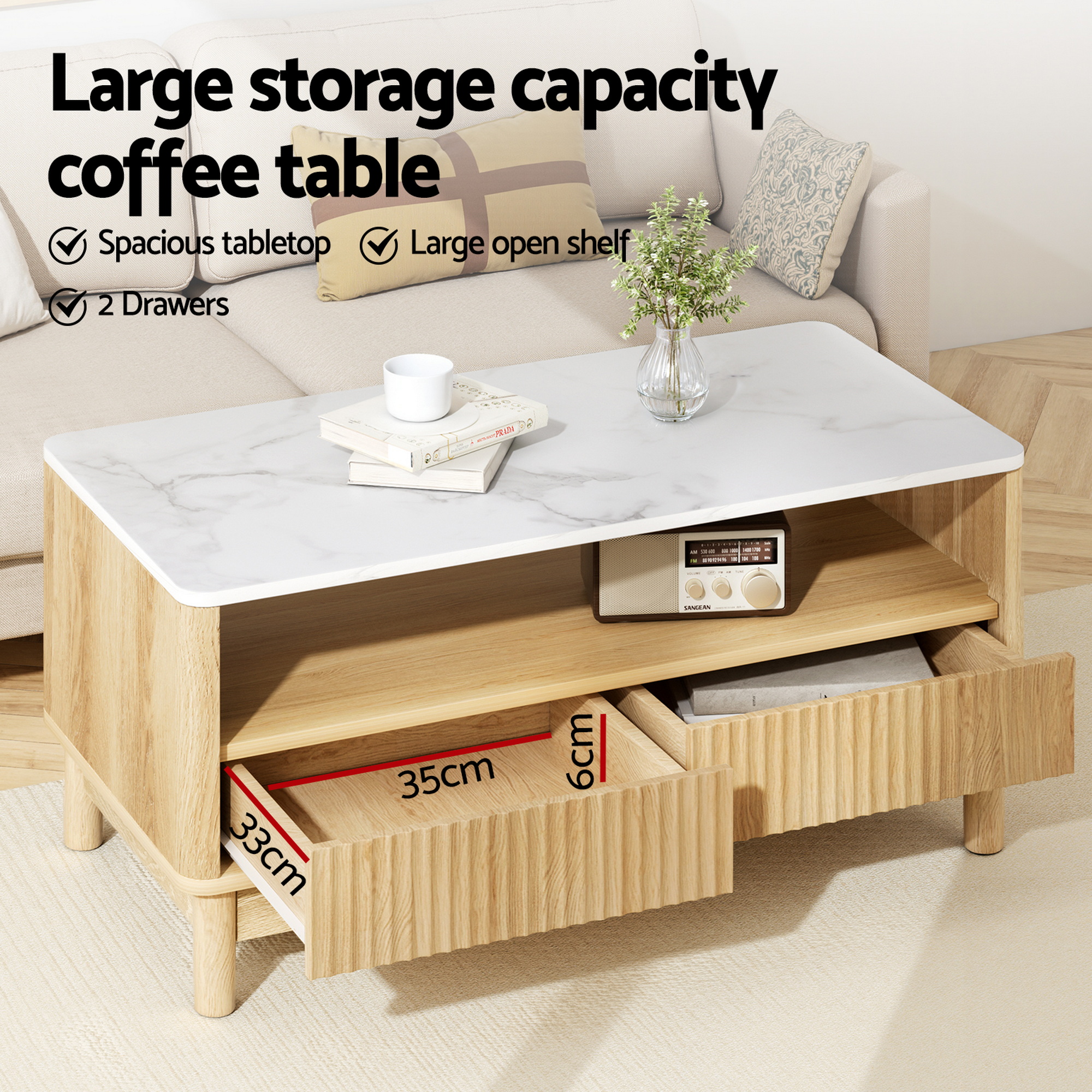Artiss TV Unit and Coffee Table Set with Storage Drawers view 5