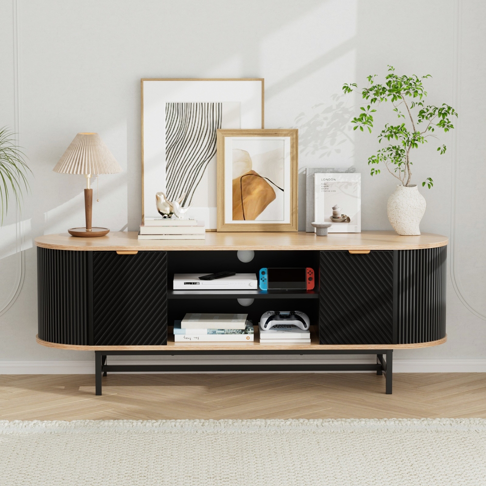 Artiss TV Unit Entertainment Storage Cabinet Black Pine