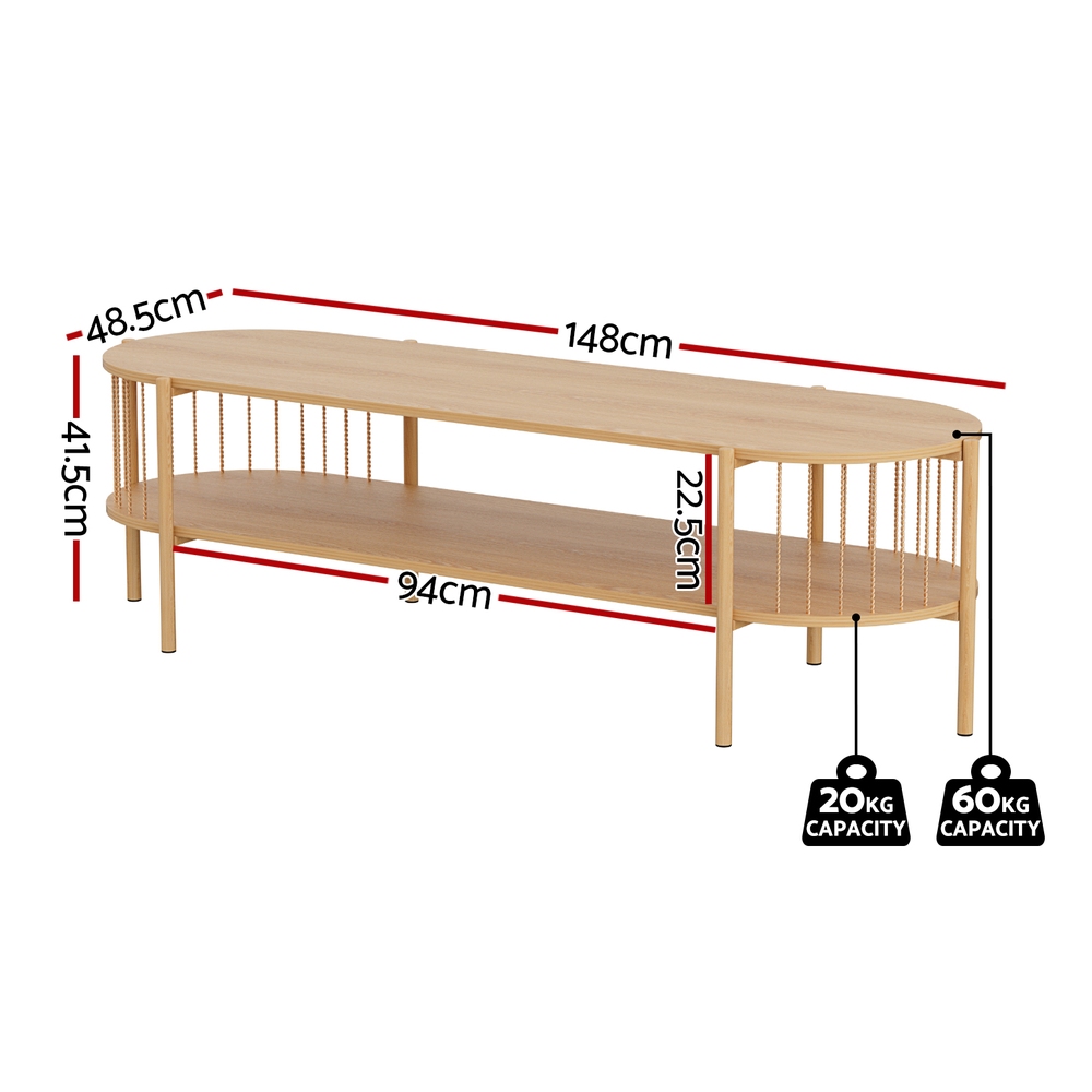 Artiss TV Unit Entertainment Storage Shelf 148cm Pine view 4