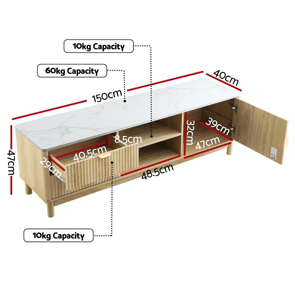 Artiss TV Unit Entertainment Storage Drawer Shelf 150cm Pine view 4