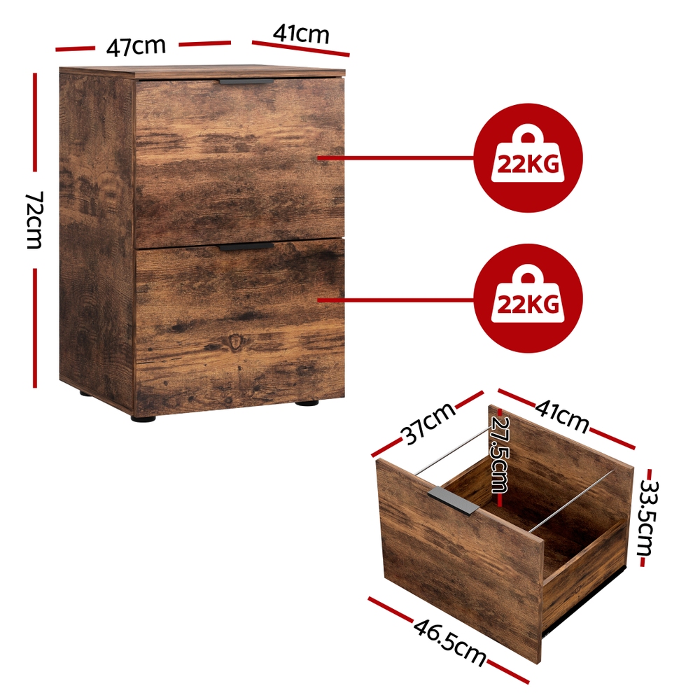 Artiss Filing Cabinet 2 Drawer File Organiser Rustic Brown view 3