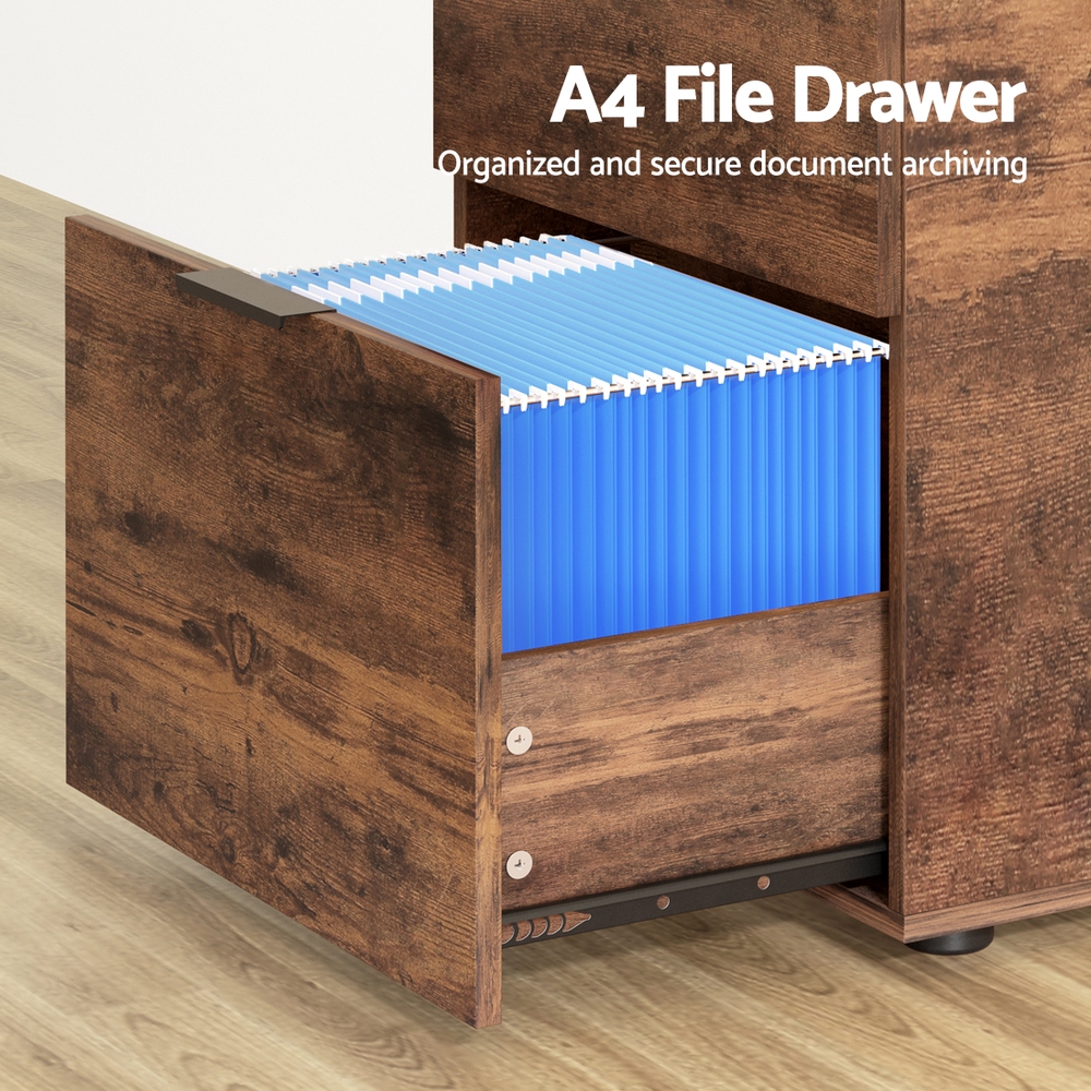 Artiss Filing Cabinet 2 Drawer File Organiser Rustic Brown view 5