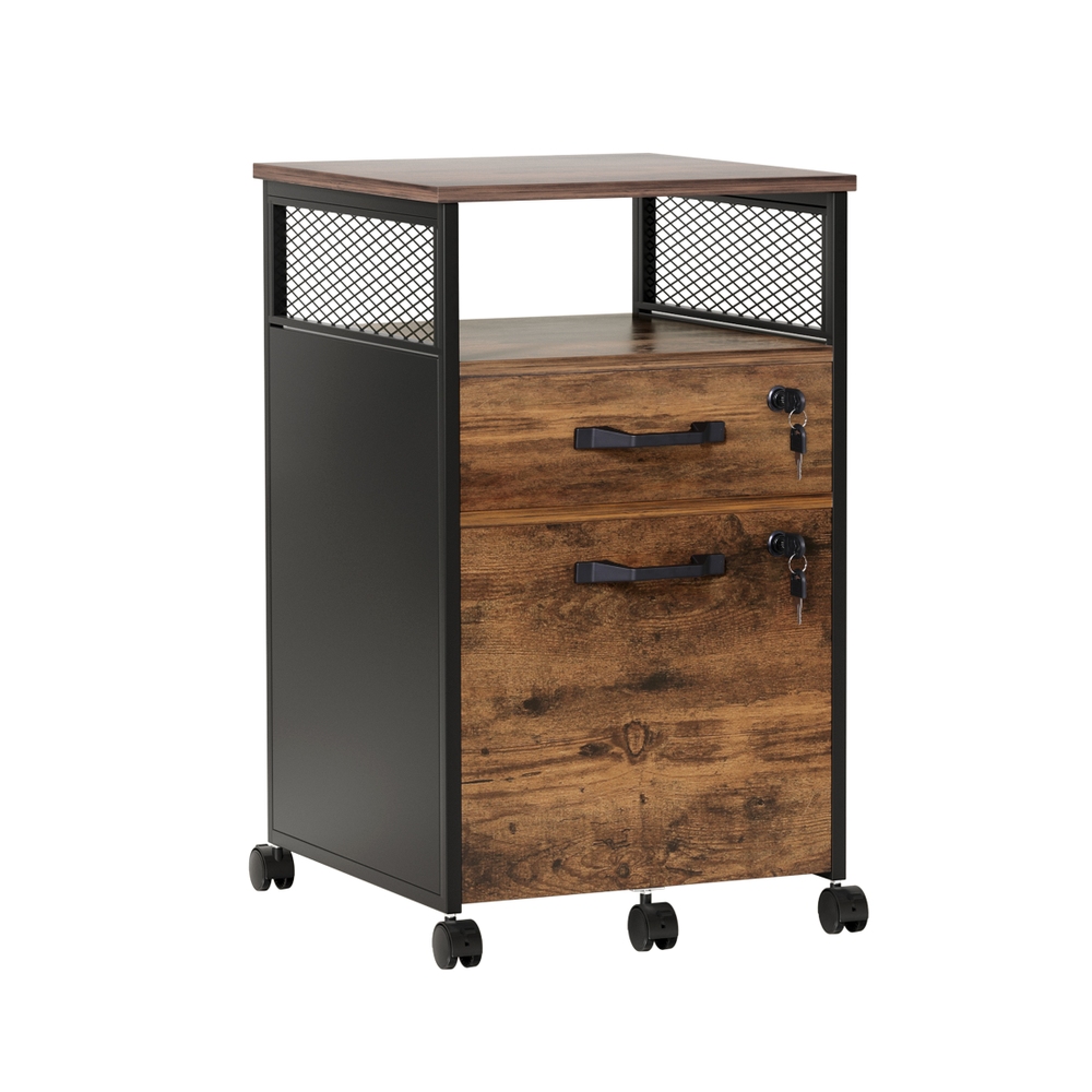 Artiss Filing Cabinet 2 Drawer with Wheels Rustic Brown