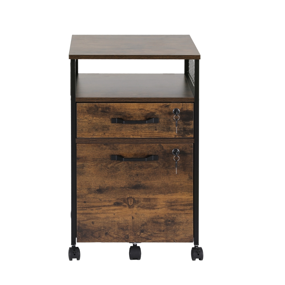 Artiss Filing Cabinet 2 Drawer with Wheels Rustic Brown view 4