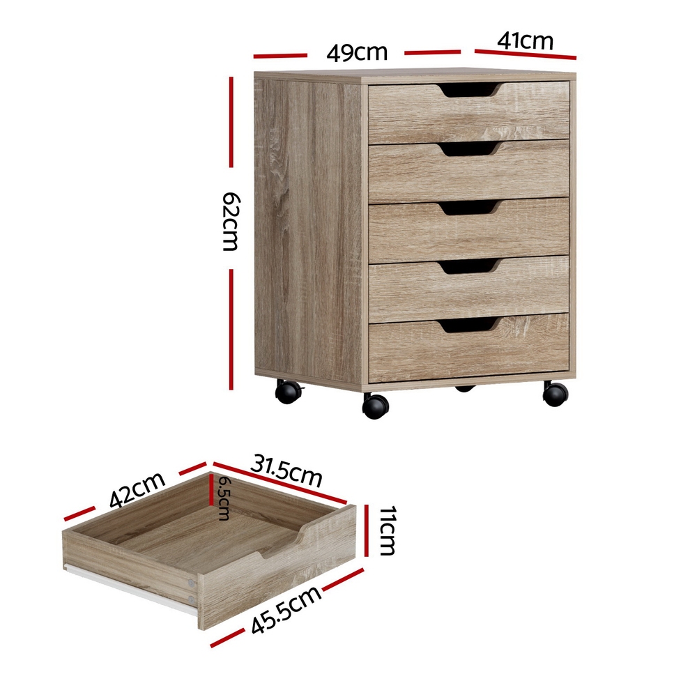 Artiss 5 Drawer Mobile Filing Cabinet Beige view 2