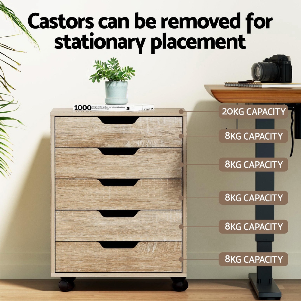 Artiss 5 Drawer Mobile Filing Cabinet Beige view 5
