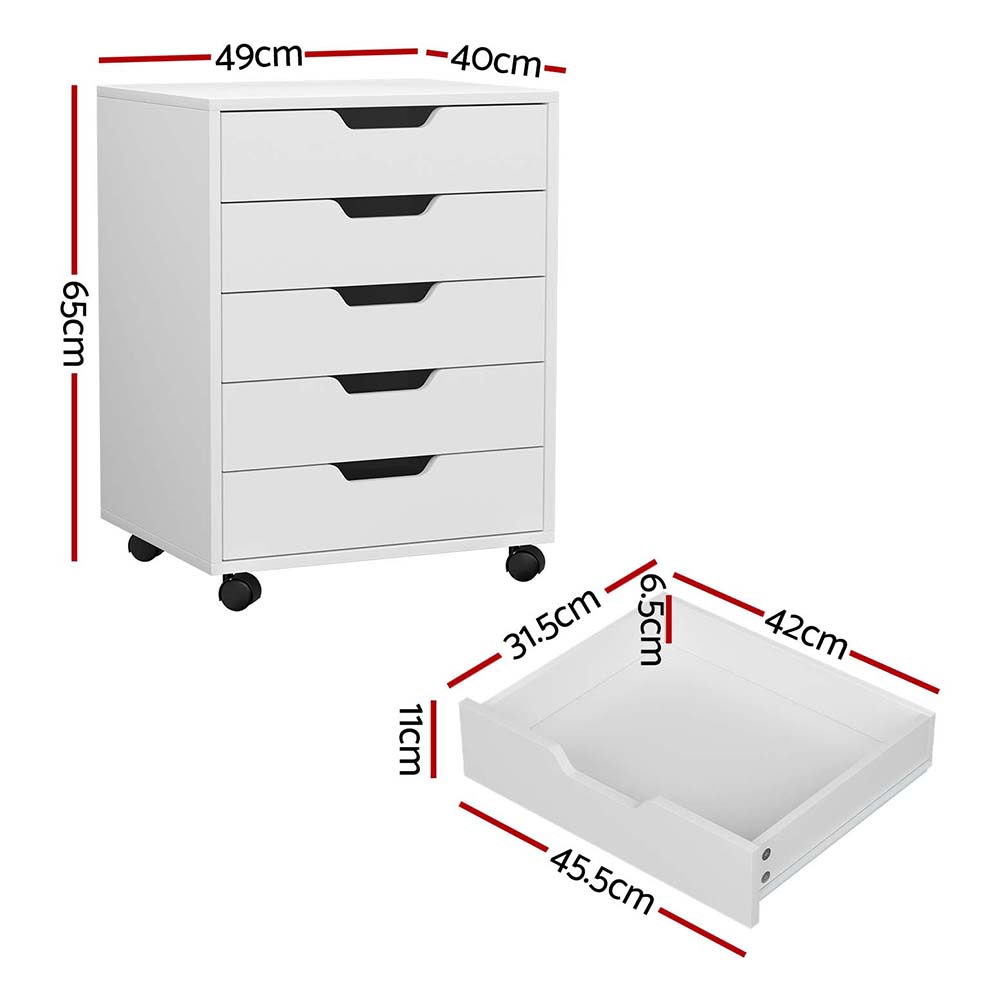 Artiss 5-Drawer Mobile Filing Cabinet White view 3