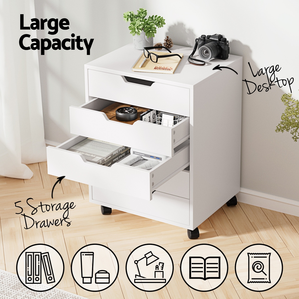Artiss 5-Drawer Mobile Filing Cabinet White view 5