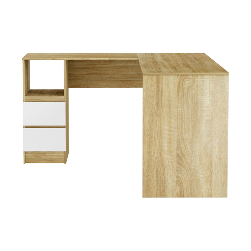Artiss L-Shape Computer Desk Drawer Cabinet Oak 136cm view 3