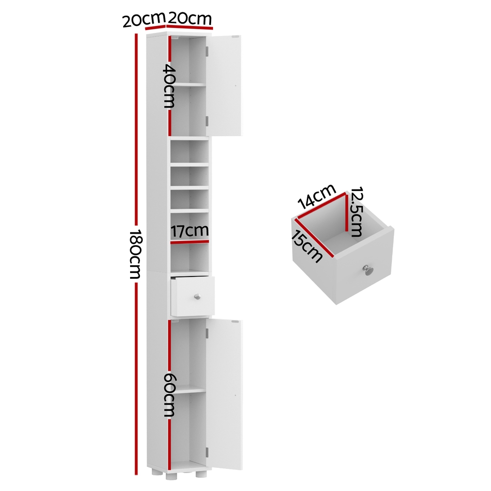 Artiss Bathroom Storage Cabinet 180cm Linen Tower White view 4