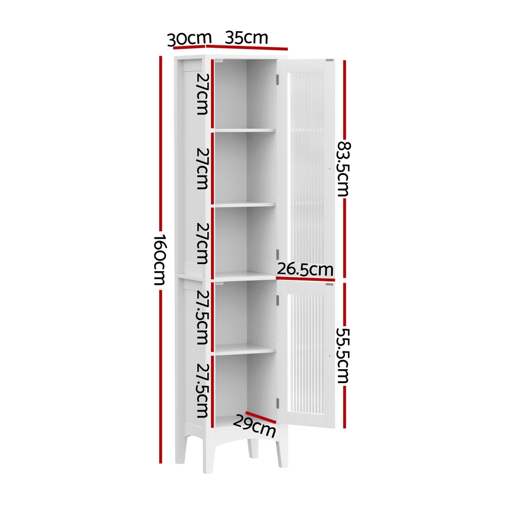 Artiss Bathroom Storage Cabinet 160cm Glass Door White view 4