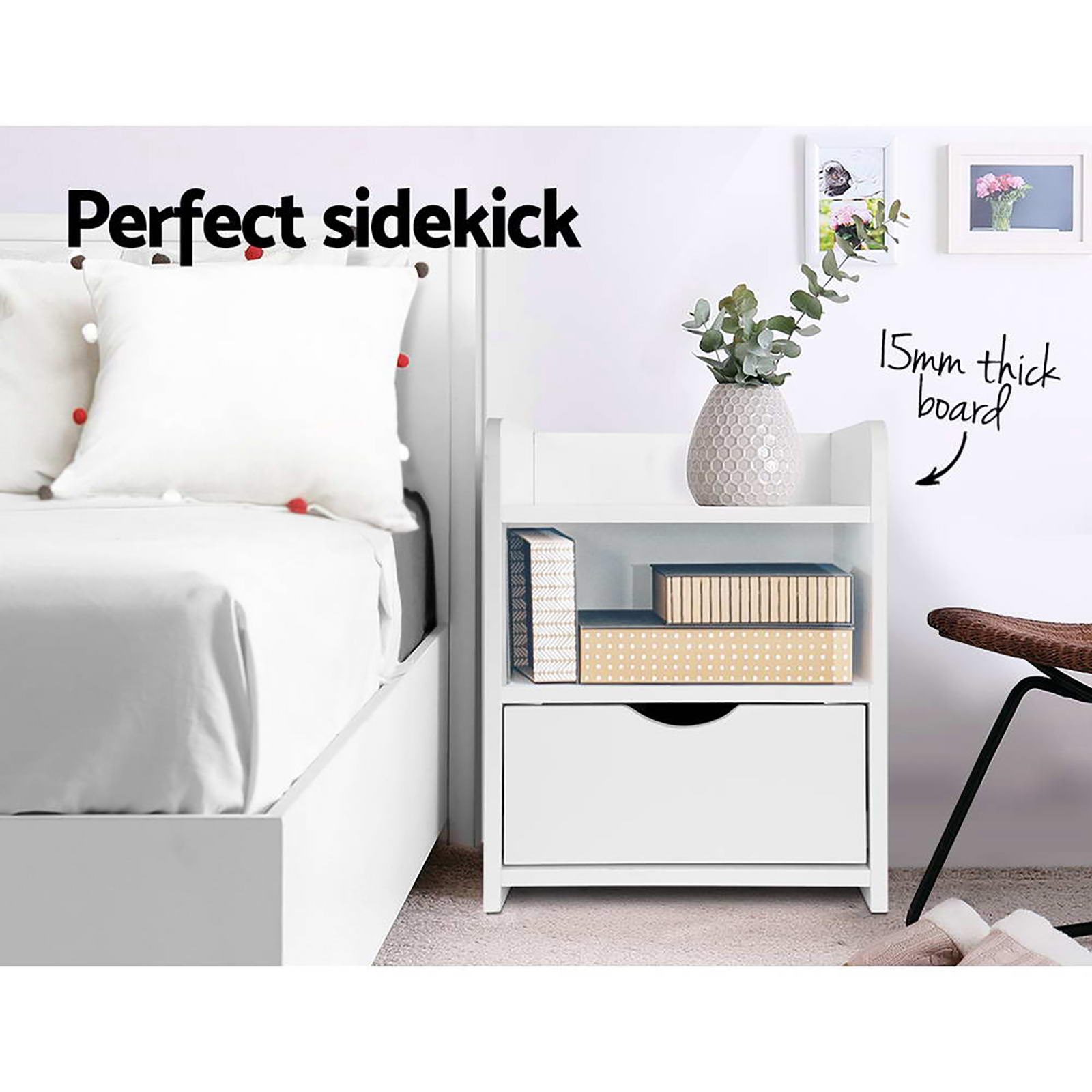 Artiss FARA Bedside Table with Shelf, Single or Pair view 3