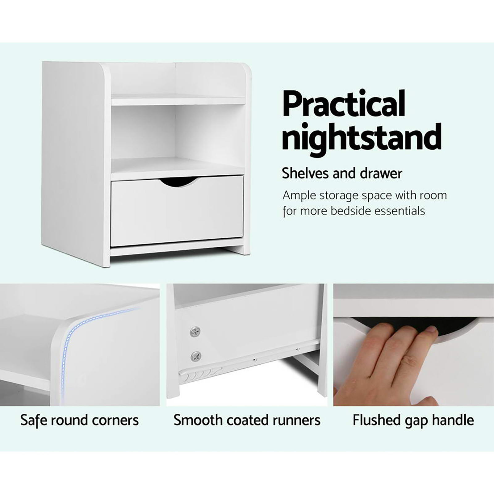 Artiss FARA Bedside Table with Shelf, Single or Pair view 5