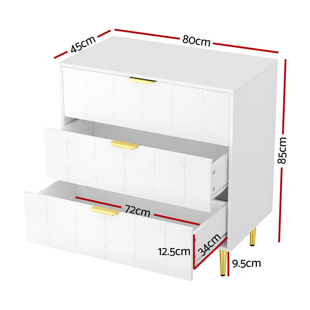 Artiss 3 Chest of Drawers Lowboy Cabinet, White view 4