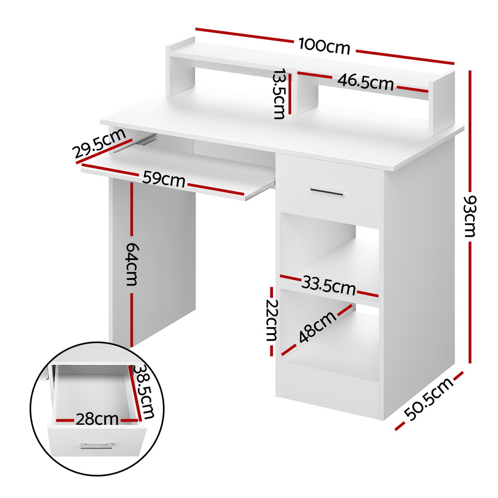 Artiss Computer Desk with Keyboard Tray White 100cm view 2