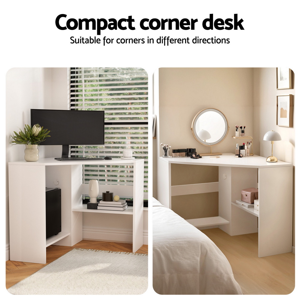 Artiss Wall Corner Computer Desk with CPU Stand White view 4