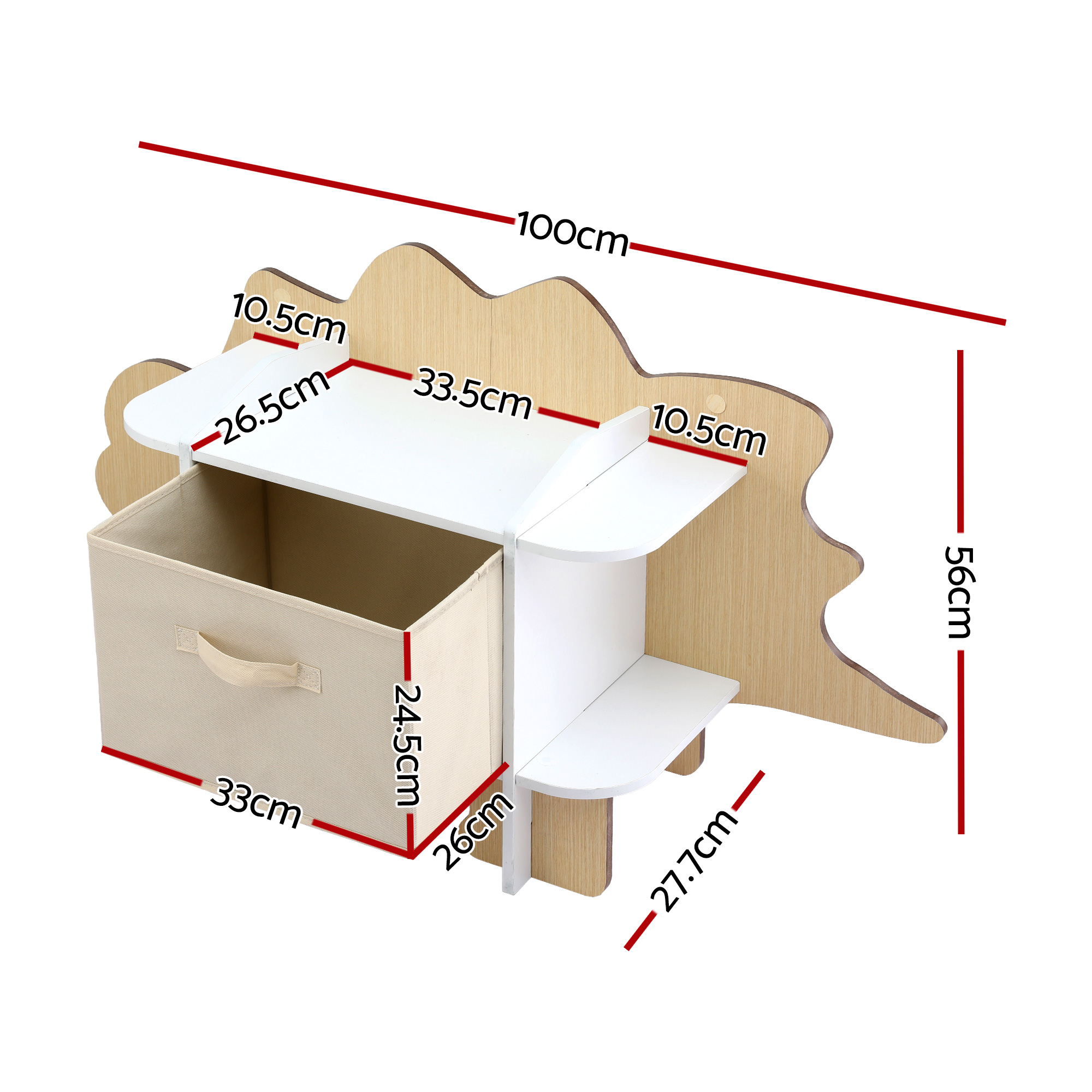 Keezi Dinosaur-Shaped Kids Bookshelf with Fabric Drawer view 3