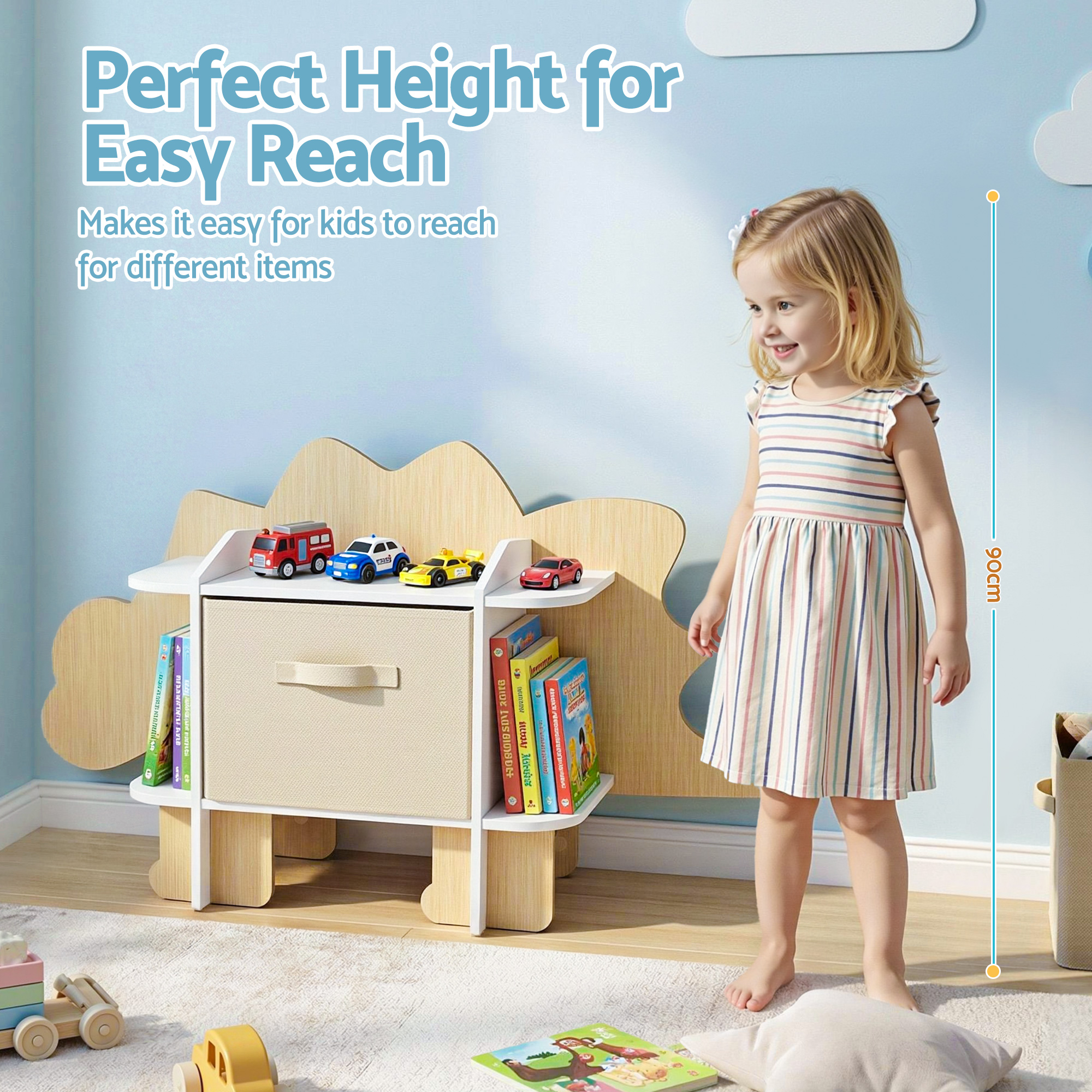 Keezi Dinosaur-Shaped Kids Bookshelf with Fabric Drawer view 5