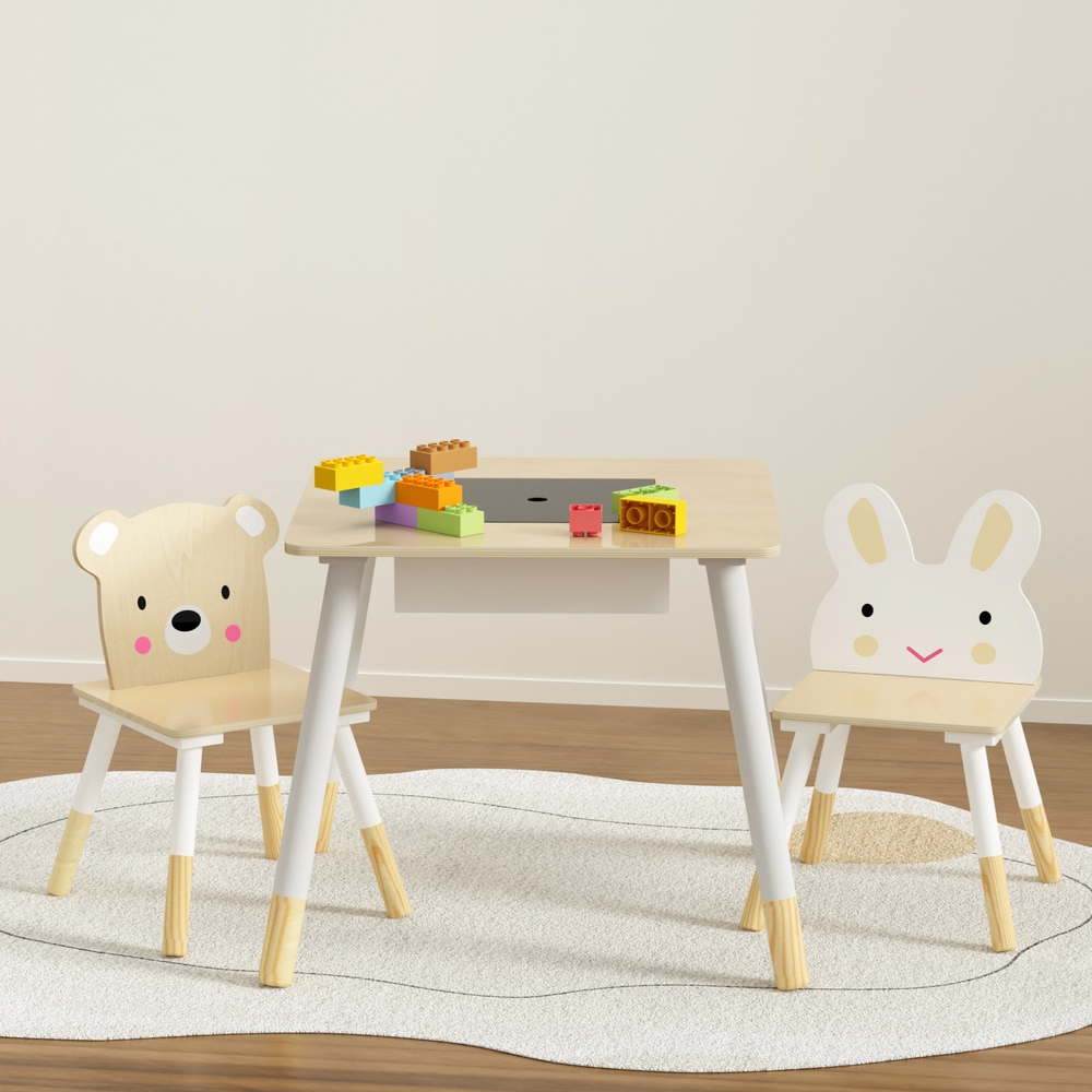 Keezi 3-Piece Kids Table and Chairs Set with Chalkboard