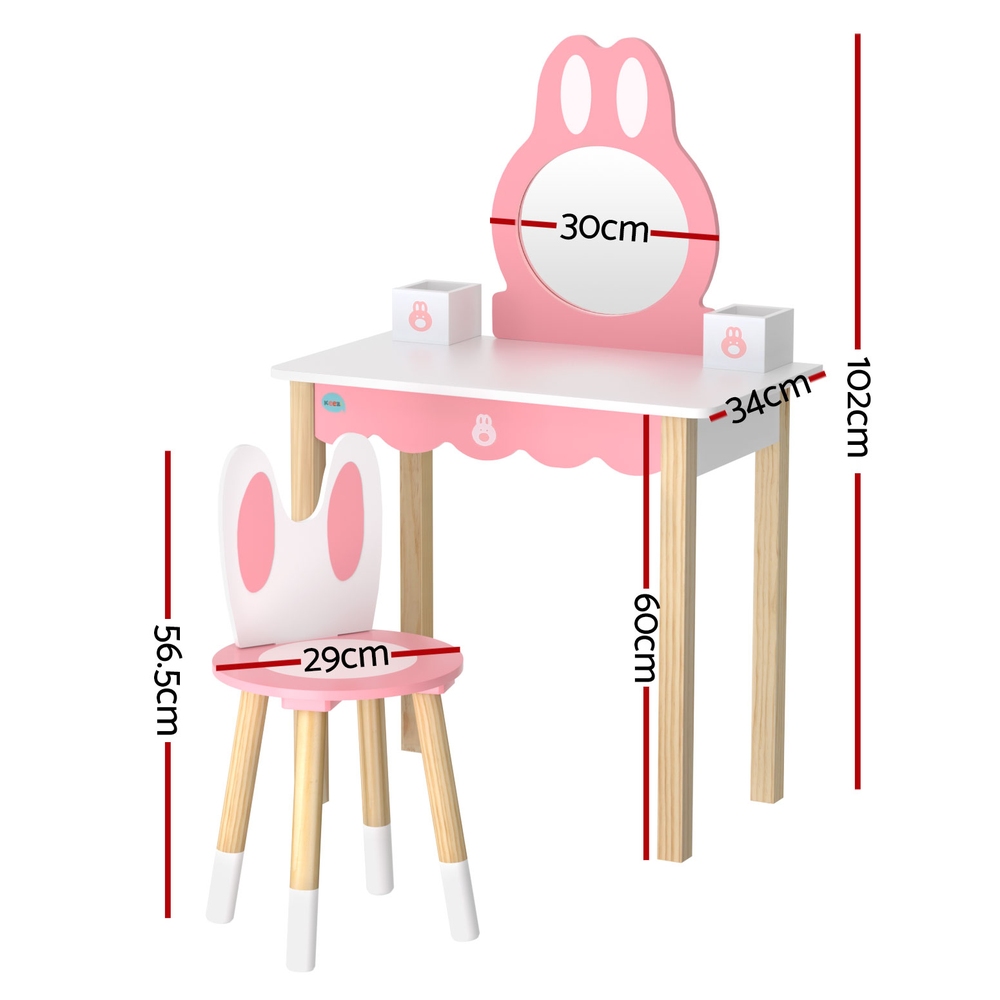 Keezi Bunny Ear Pink Wooden Dressing Table Set view 4