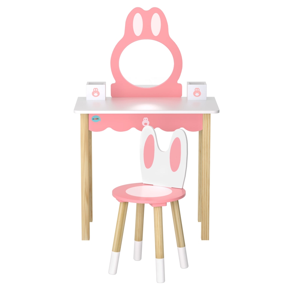 Keezi Bunny Ear Pink Wooden Dressing Table Set view 5