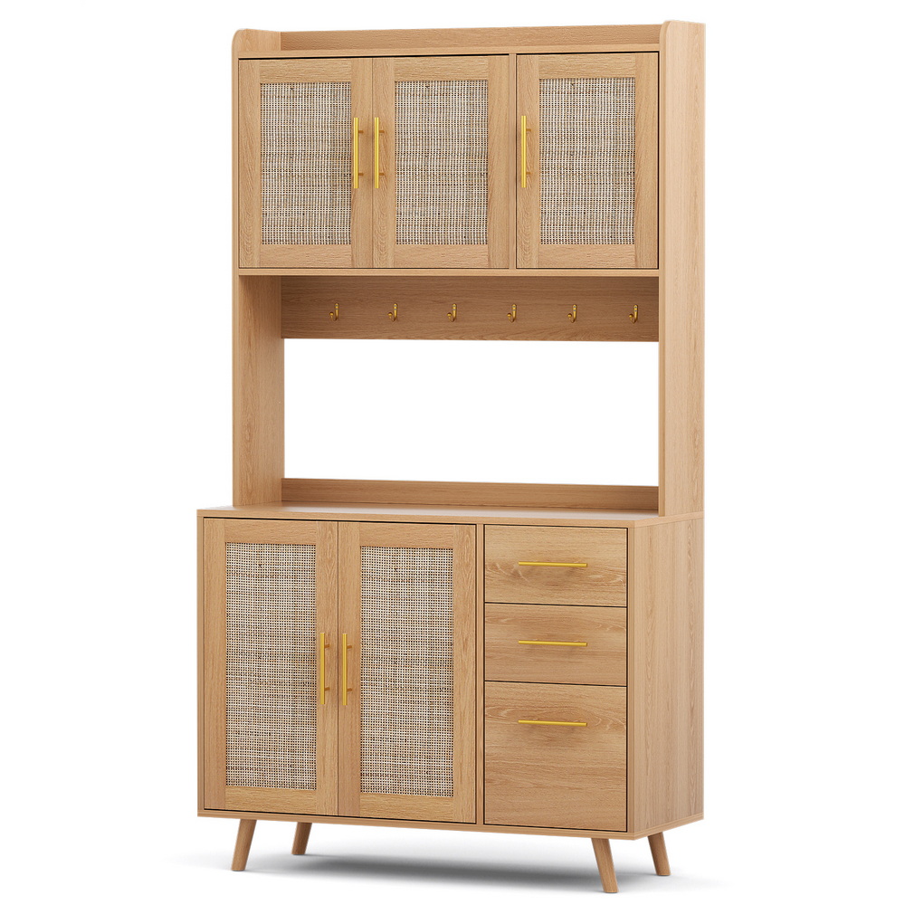 Artiss Rattan Buffet Sideboard, Hutch with Hooks