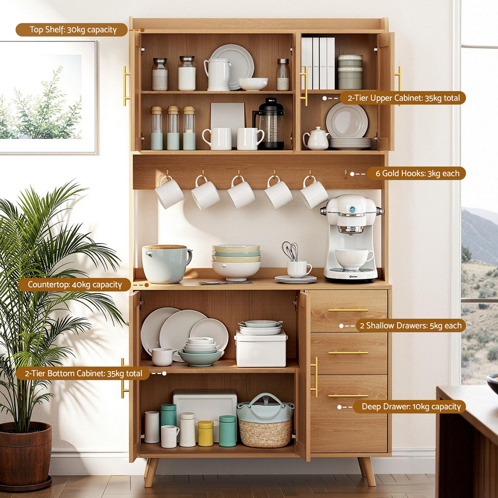 Artiss Rattan Buffet Sideboard, Hutch with Hooks view 5