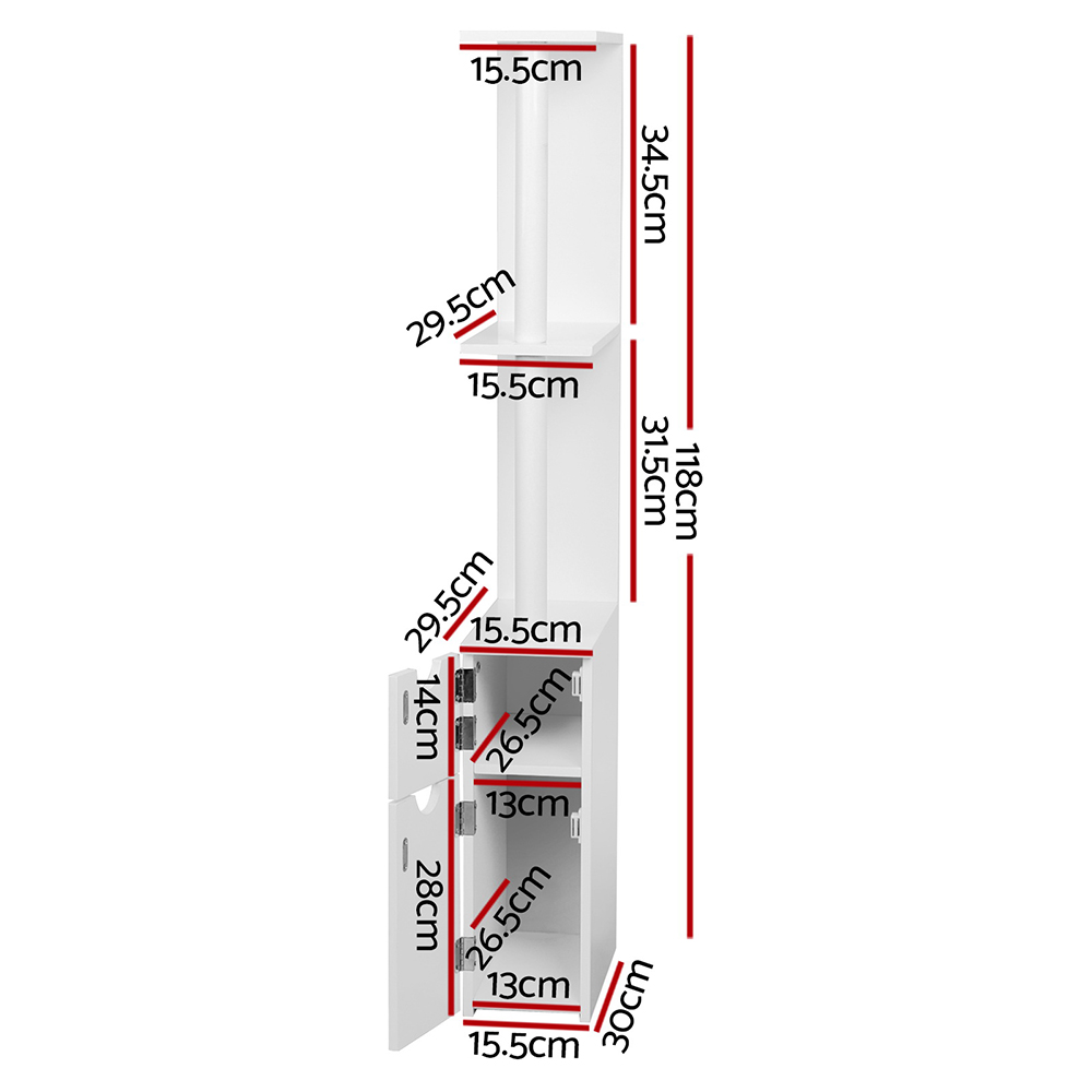 Artiss Bathroom Cabinet Storage Shelf 118cm White view 4