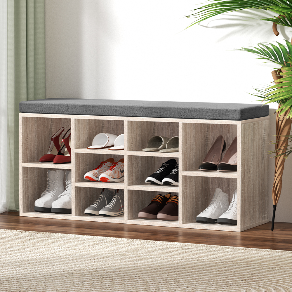 Artiss Pine Shoe Bench with Fabric Seat BOA