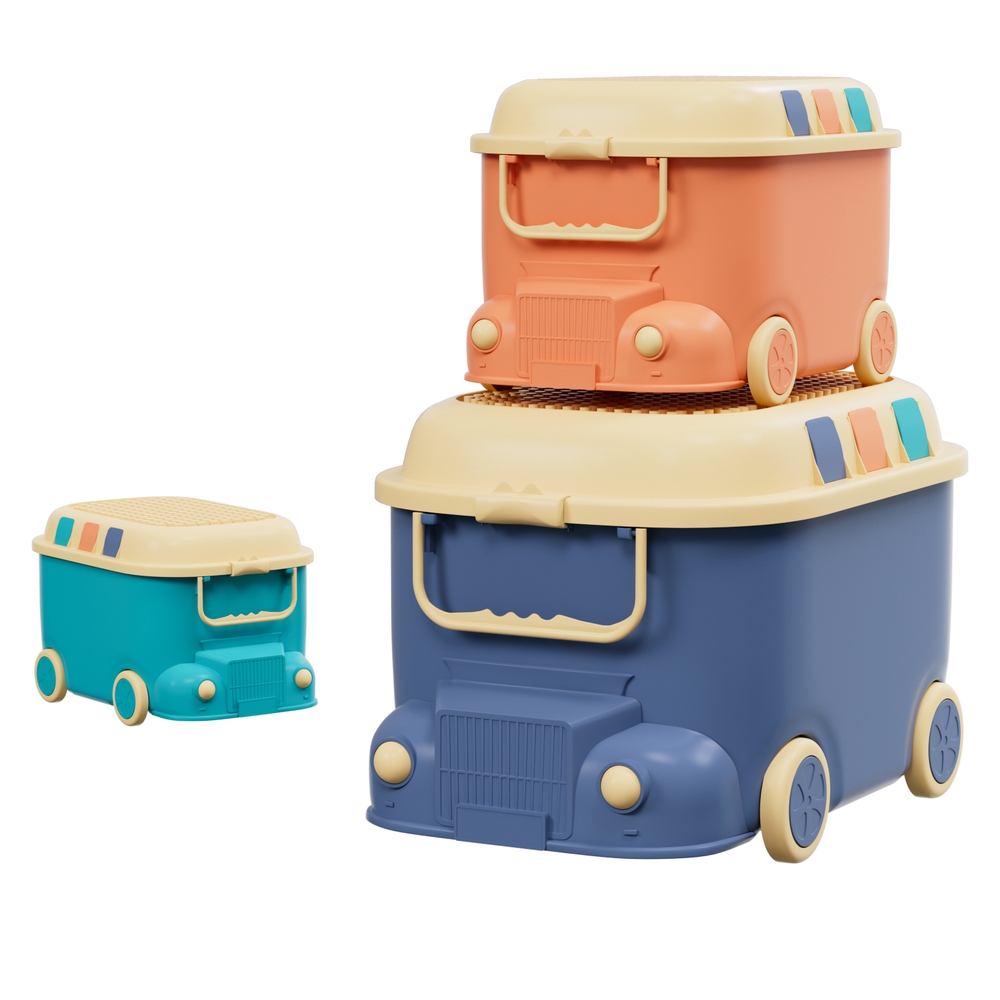 Keezi 3-Piece Car-Shaped Kids Toy Storage Box Set