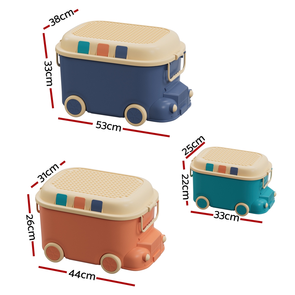 Keezi 3-Piece Car-Shaped Kids Toy Storage Box Set view 2