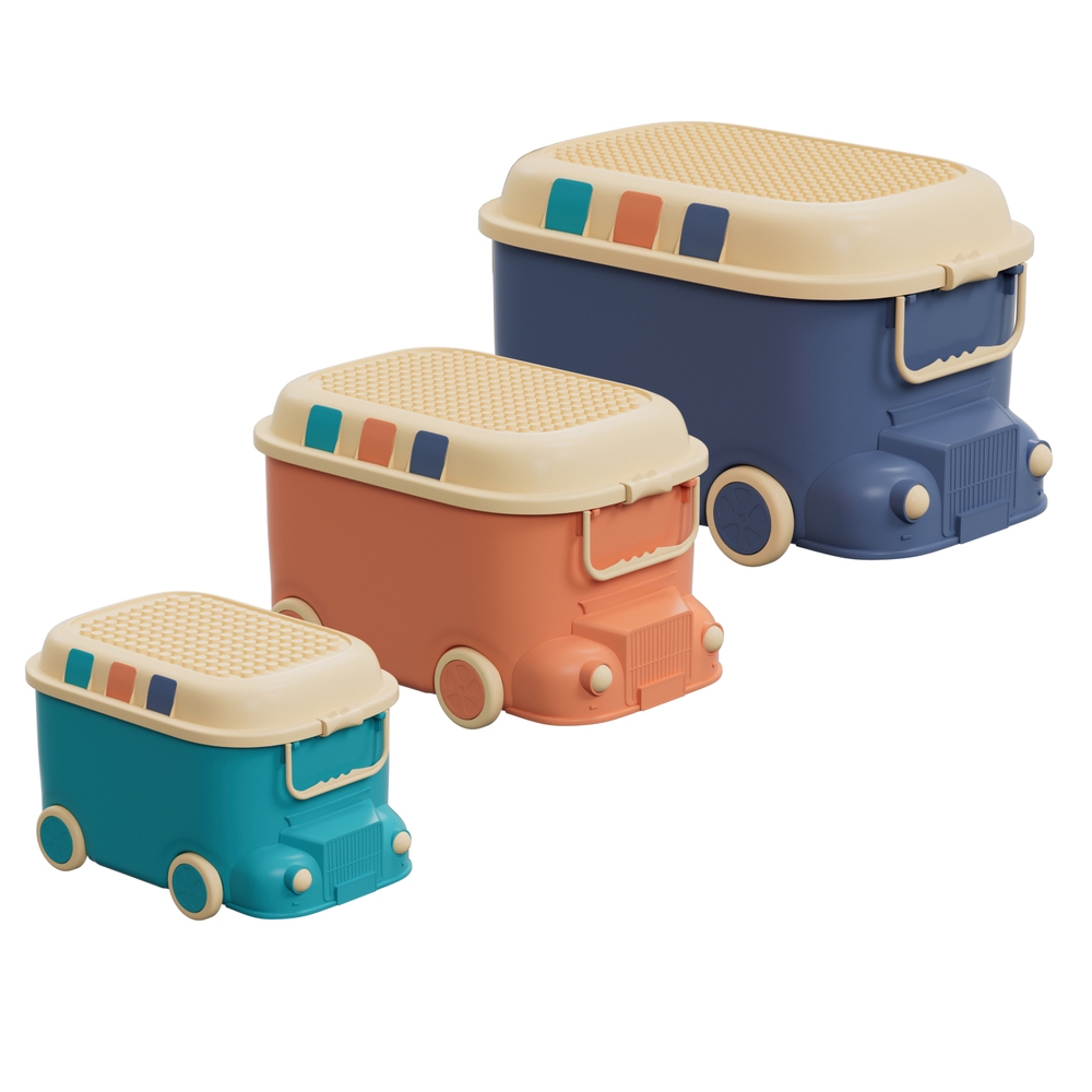 Keezi 3-Piece Car-Shaped Kids Toy Storage Box Set view 3