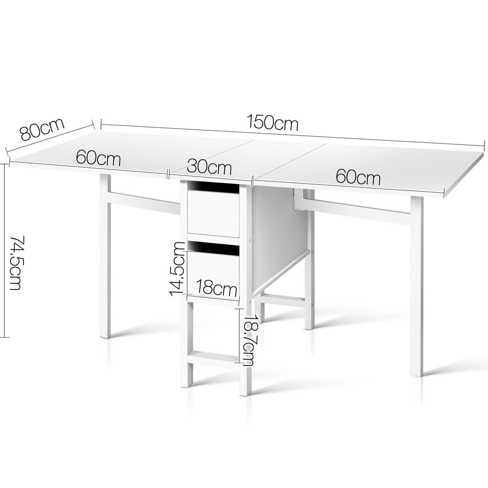Artiss Extendable Rectangular Dining Table White view 2