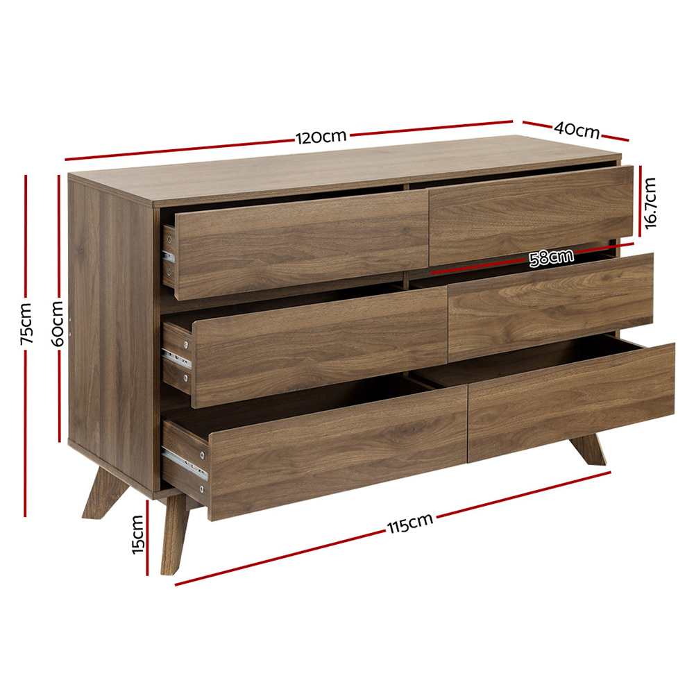 Artiss XAVI 6 Chest of Drawers, Walnut view 4