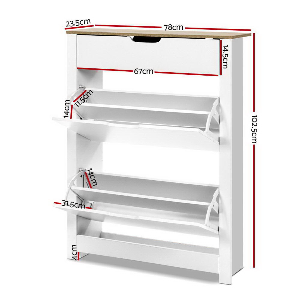 Artiss Ana Shoe Rack Cabinet 16 Pairs White view 4