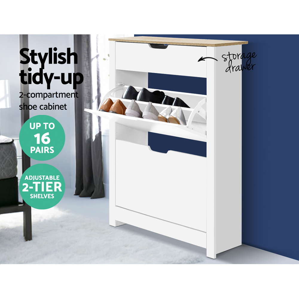 Artiss Ana Shoe Rack Cabinet 16 Pairs White view 5
