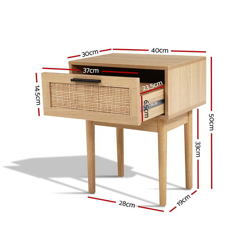 Artiss Rattan Bedside Tables with Drawers view 2