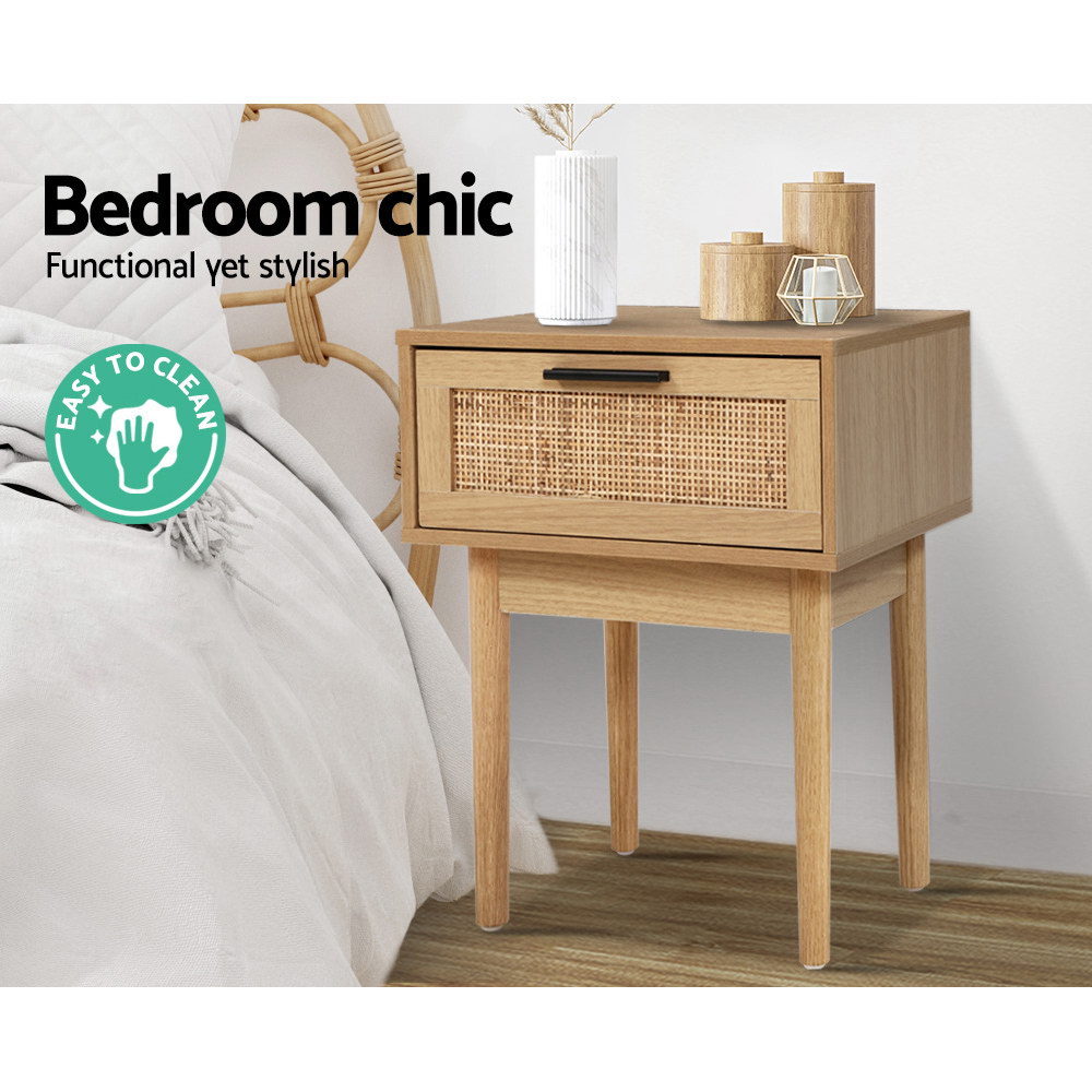 Artiss Rattan Bedside Tables with Drawers view 4