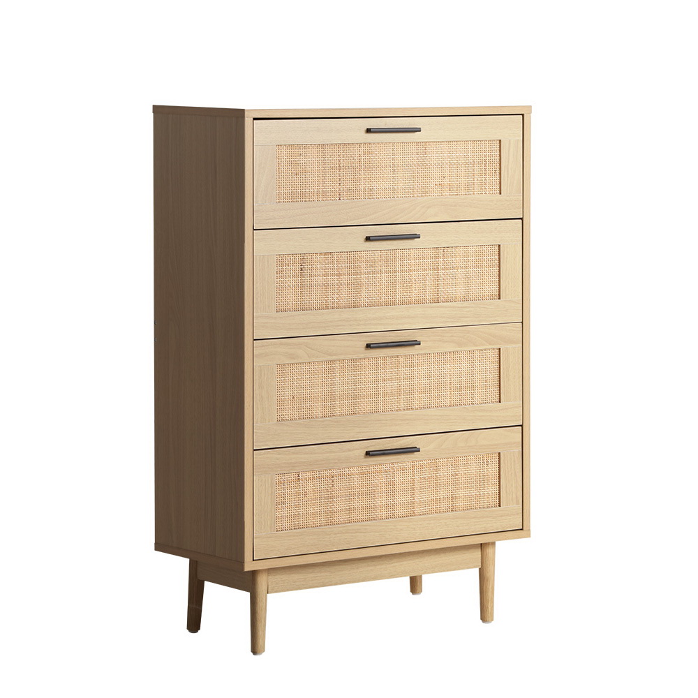 Artiss BRIONY 4 Chest of Drawers Rattan Tallboy, Pine view 3