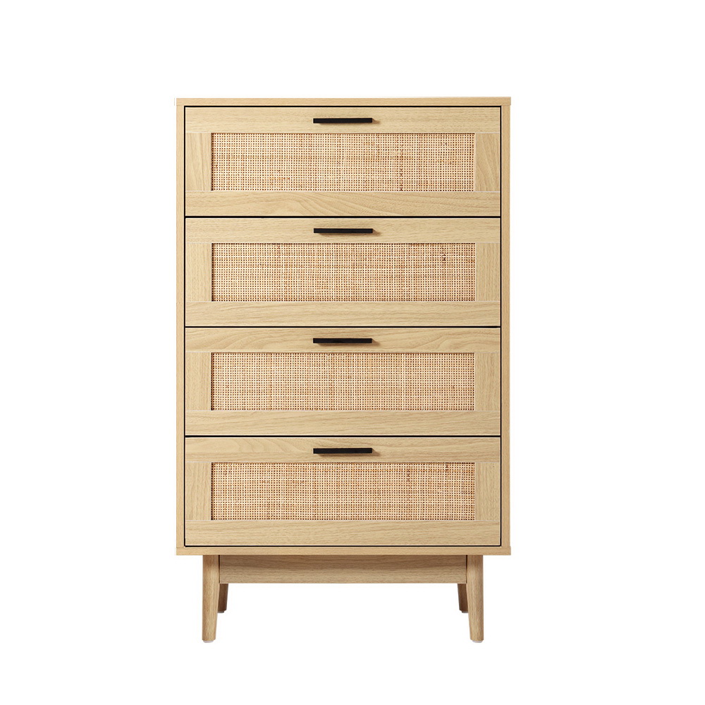 Artiss BRIONY 4 Chest of Drawers Rattan Tallboy, Pine view 5