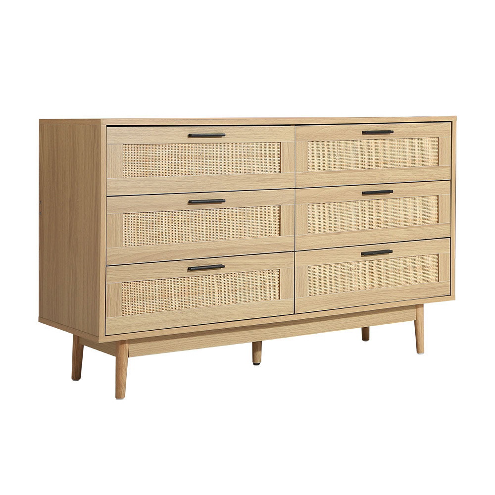 Artiss BRIONY 6 Chest of Drawers Rattan, Oak view 3